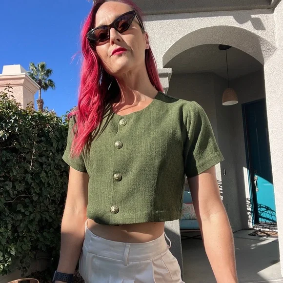 Upcycled cropped blazer gold buttons